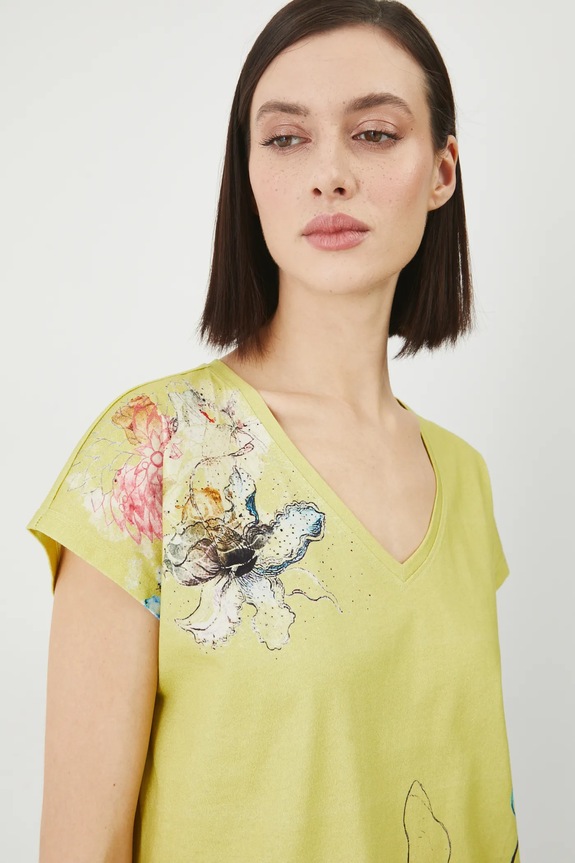 T-shirt bawełniany damski by Justyna Stoszek – Forest Forever, Sense of Values kolor czarny RS25-TSD651 zielony