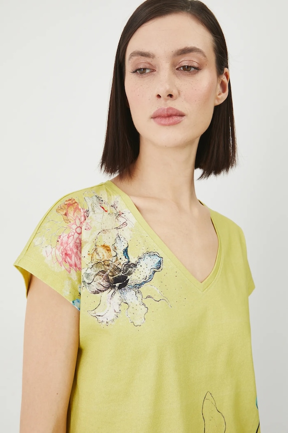 T-shirt bawełniany damski by Justyna Stoszek – Forest Forever, Sense of Values kolor czarny RS25-TSD651 zielony
