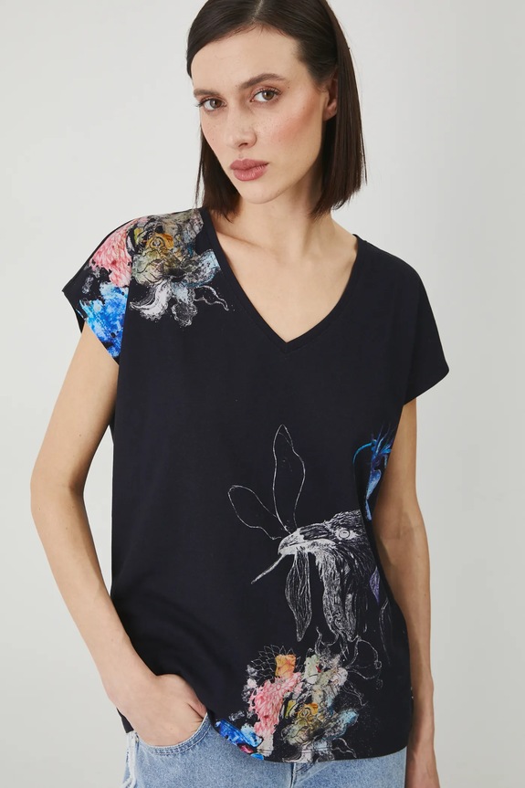 T-shirt bawełniany damski by Justyna Stoszek – Forest Forever, Sense of Values kolor czarny RS25-TSD651 czarny RS25