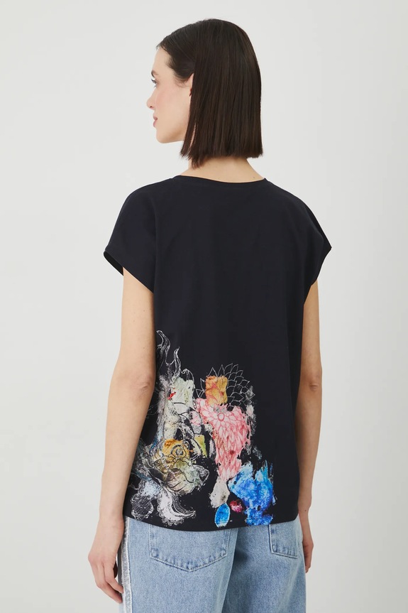 T-shirt bawełniany damski by Justyna Stoszek – Forest Forever, Sense of Values kolor czarny czarny RS25-TSD651