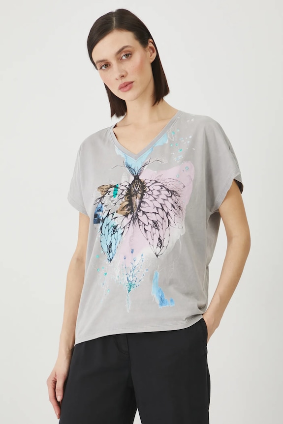 T-shirt bawełniany damski by Justyna Stoszek – Forest Forever, Sense of Values kolor szary RS25-TSD653 szary RS25