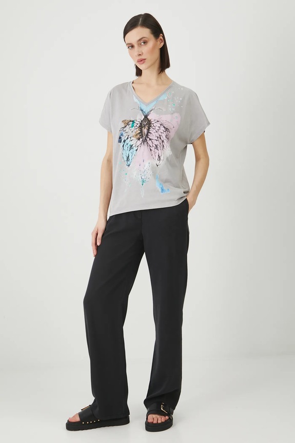 Odzież T-shirt bawełniany damski by Justyna Stoszek – Forest Forever, Sense of Values kolor szary RS25-TSD653 szary