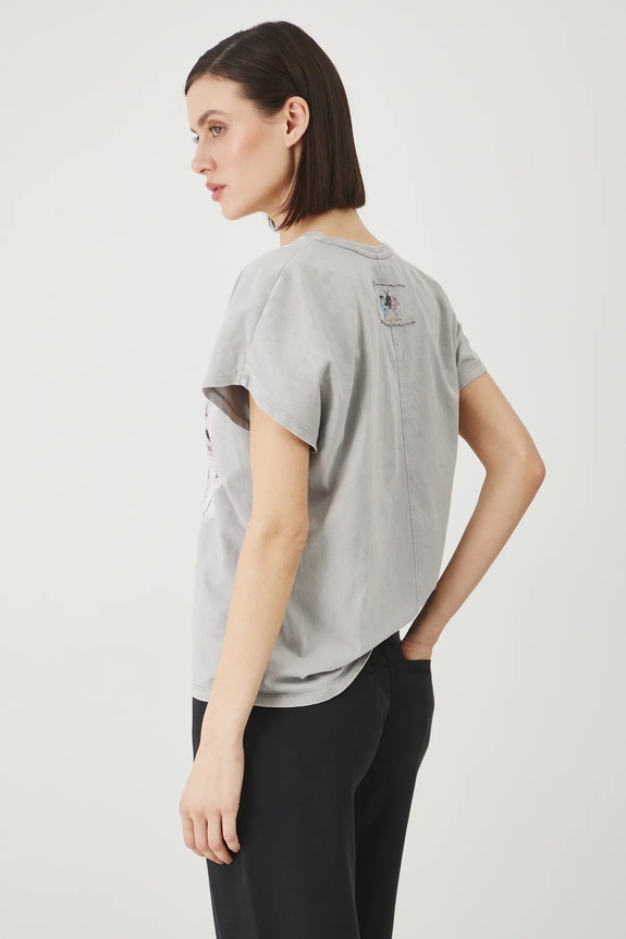T-shirt bawełniany damski by Justyna Stoszek – Forest Forever, Sense of Values kolor szary szary RS25-TSD653