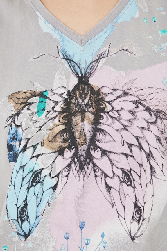 T-shirt bawełniany damski by Justyna Stoszek – Forest Forever, Sense of Values kolor szary RS25-TSD653