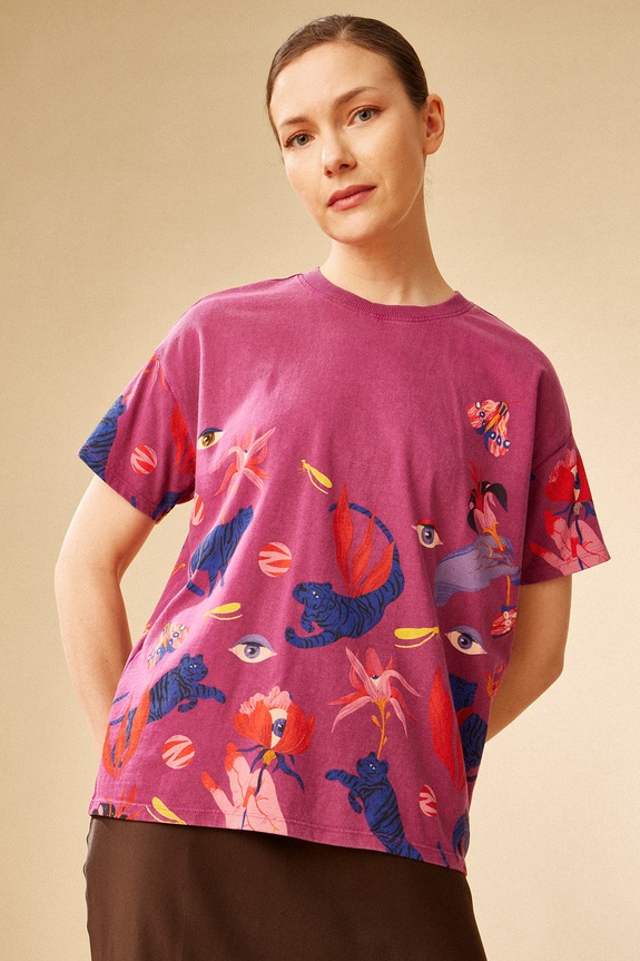 T-shirt bawełniany damski by Patrycja Niewiadomska, Sense of Values kolor różowy bawełna różowy RS25-TSD654