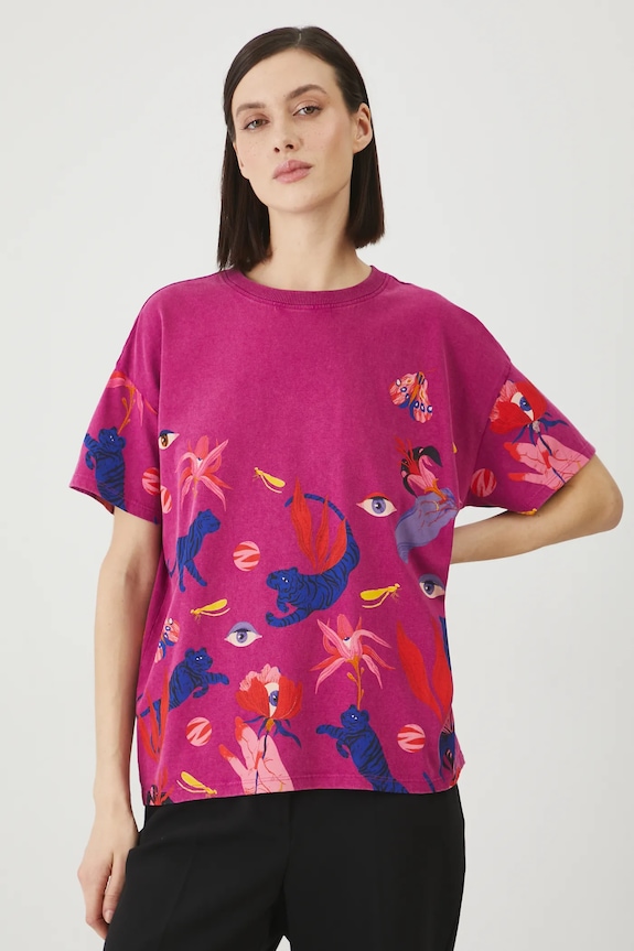 T-shirt bawełniany damski by Patrycja Niewiadomska, Sense of Values kolor różowy RS25-TSD654 różowy RS25