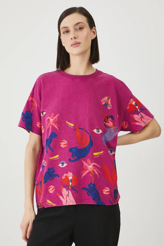 T-shirt bawełniany damski by Patrycja Niewiadomska, Sense of Values kolor różowy RS25-TSD654 różowy RS25