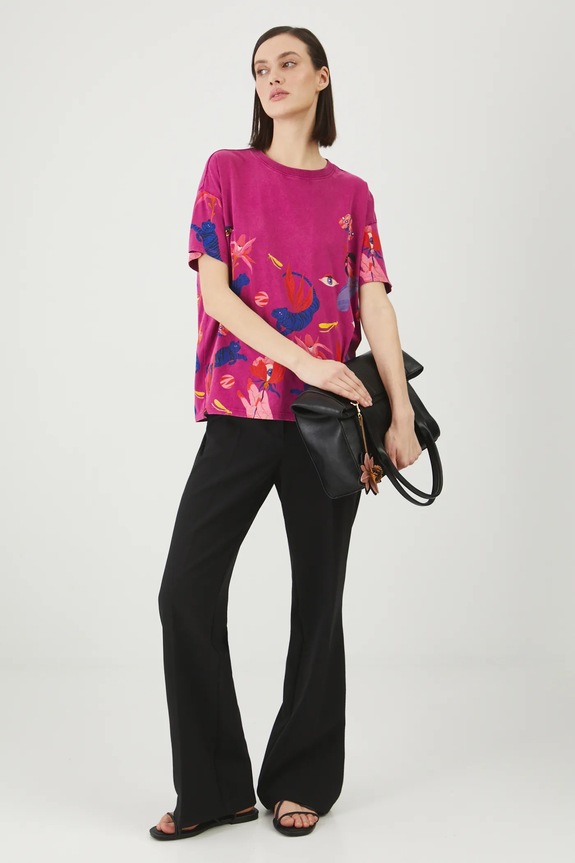 Odzież T-shirt bawełniany damski by Patrycja Niewiadomska, Sense of Values kolor różowy RS25-TSD654 różowy