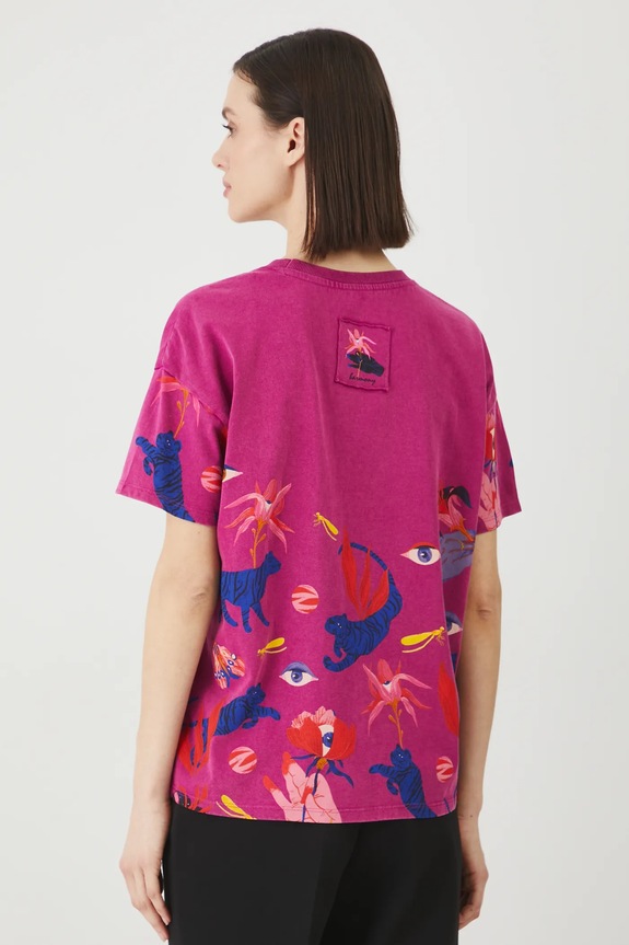 T-shirt bawełniany damski by Patrycja Niewiadomska, Sense of Values kolor różowy różowy RS25-TSD654