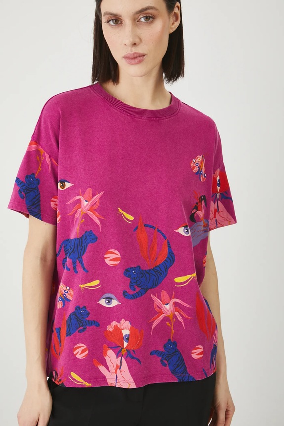 T-shirt bawełniany damski by Patrycja Niewiadomska, Sense of Values kolor różowy RS25-TSD654 różowy