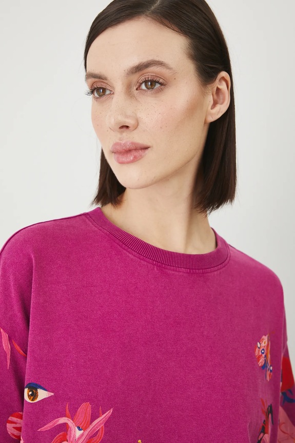 T-shirt bawełniany damski by Patrycja Niewiadomska, Sense of Values kolor różowy RS25-TSD654