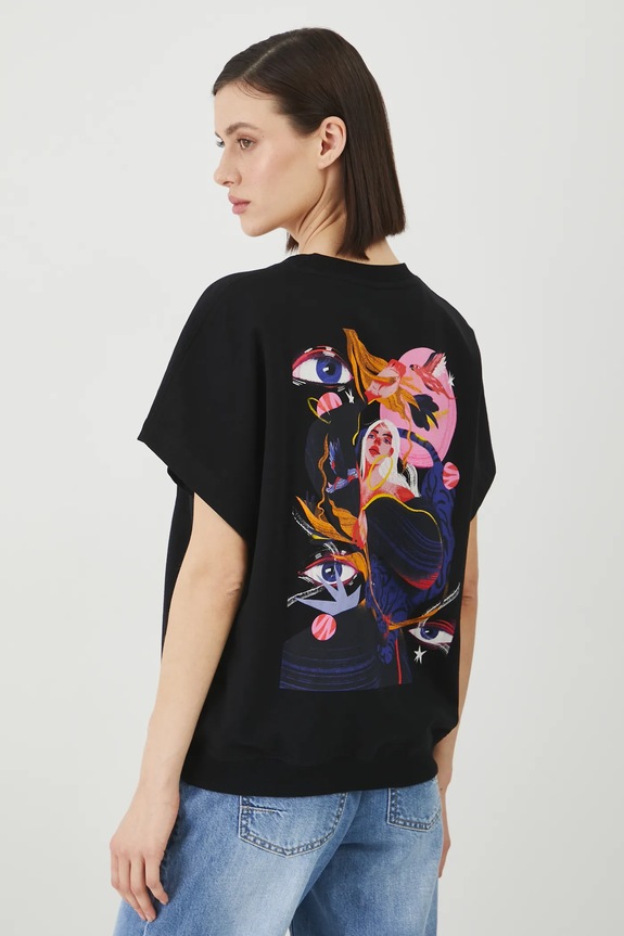 T-shirt bawełniany damski by Patrycja Niewiadomska, Sense of Values kolor czarny RS25-TSD655 czarny RS25