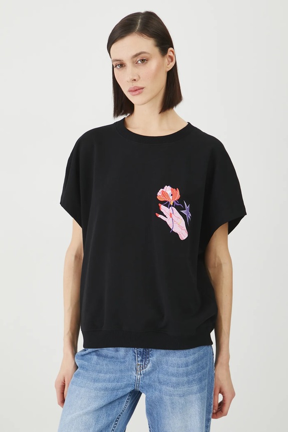 T-shirt bawełniany damski by Patrycja Niewiadomska, Sense of Values kolor czarny czarny RS25-TSD655