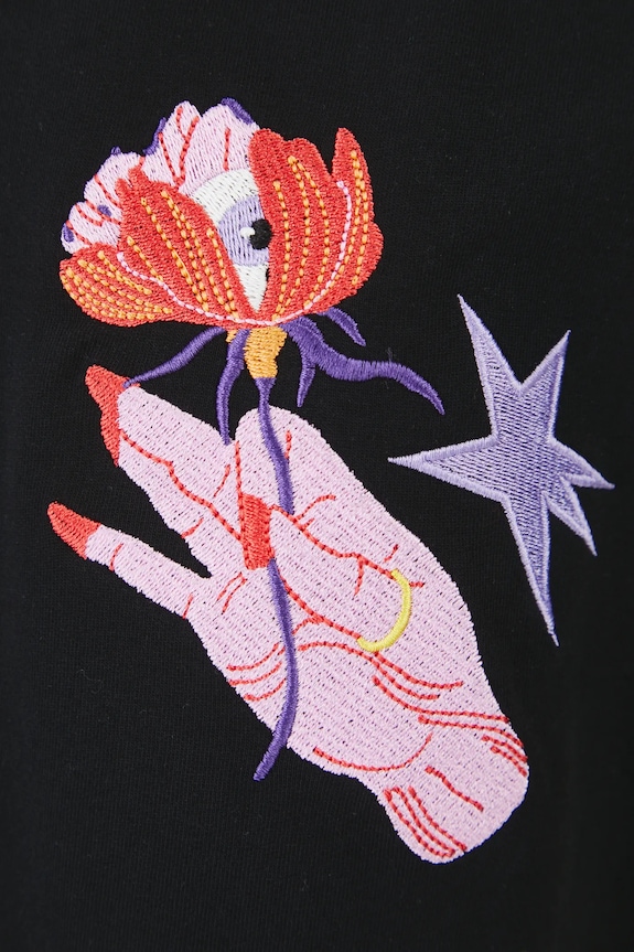 T-shirt bawełniany damski by Patrycja Niewiadomska, Sense of Values kolor czarny RS25-TSD655