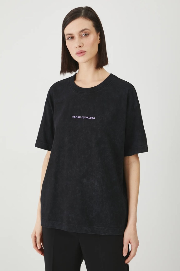 T-shirt bawełniany damski by Barbora Idesová, Sense of Values kolor czarny czarny RS25-TSD657