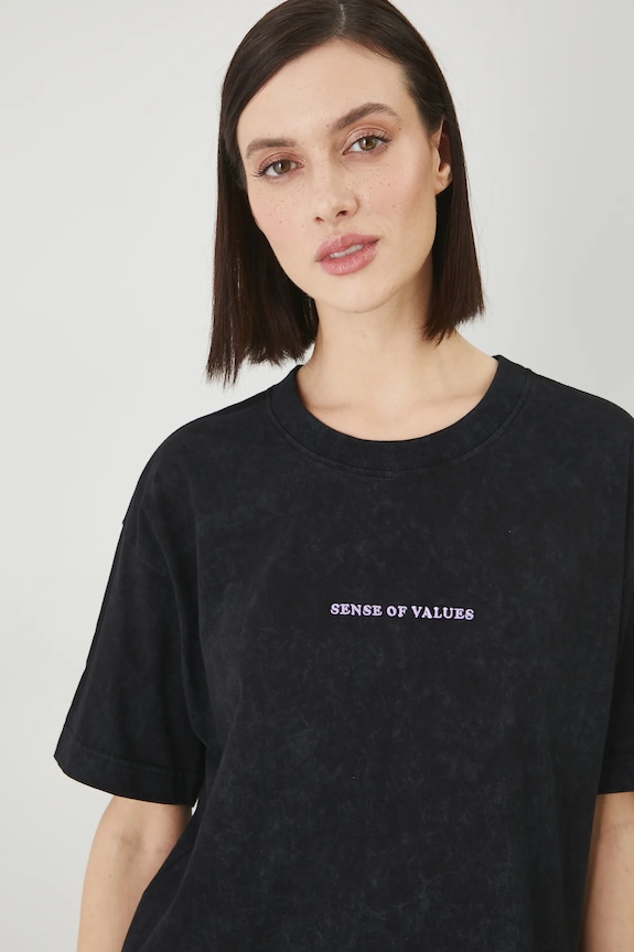 T-shirt bawełniany damski by Barbora Idesová, Sense of Values kolor czarny RS25-TSD657 czarny