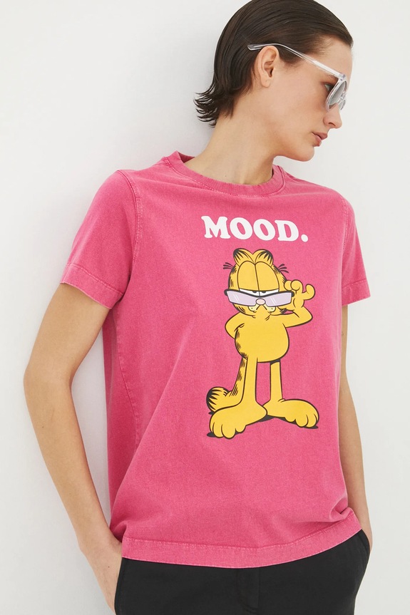 Bavlněné tričko Garfield růžová barva regular růžová RS25-TSD670