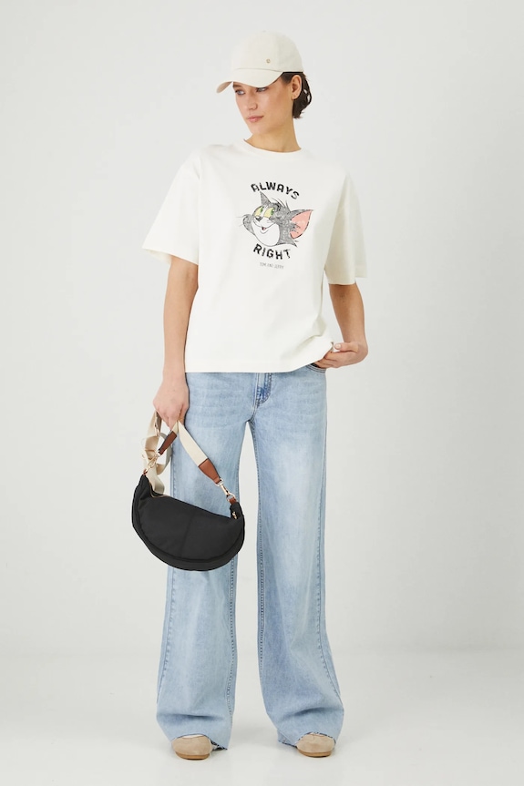 T-shirt bawełniany damski Tom and Jerry kolor beżowy RS25-TSD672 beżowy RS25