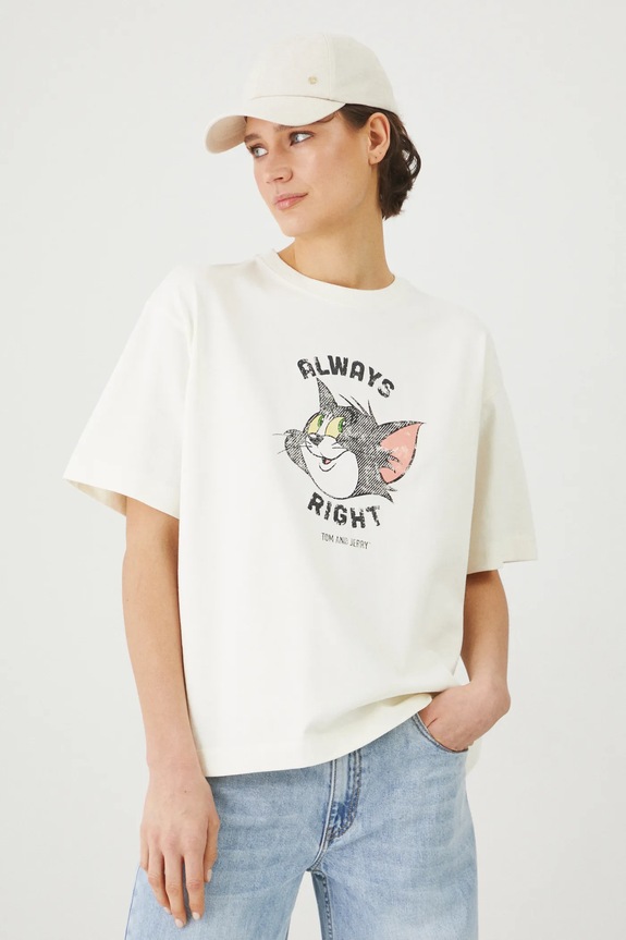 T-shirt bawełniany damski Tom and Jerry kolor beżowy beżowy RS25-TSD672