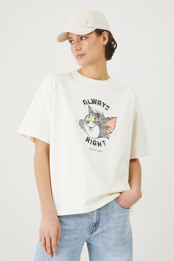 T-shirt bawełniany damski Tom and Jerry kolor beżowy beżowy RS25-TSD672