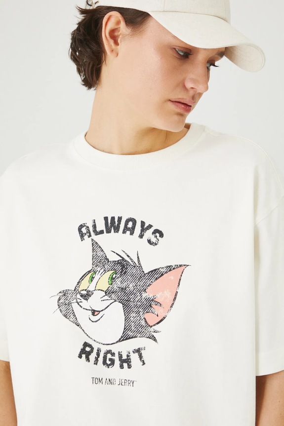 T-shirt bawełniany damski Tom and Jerry kolor beżowy RS25-TSD672 beżowy