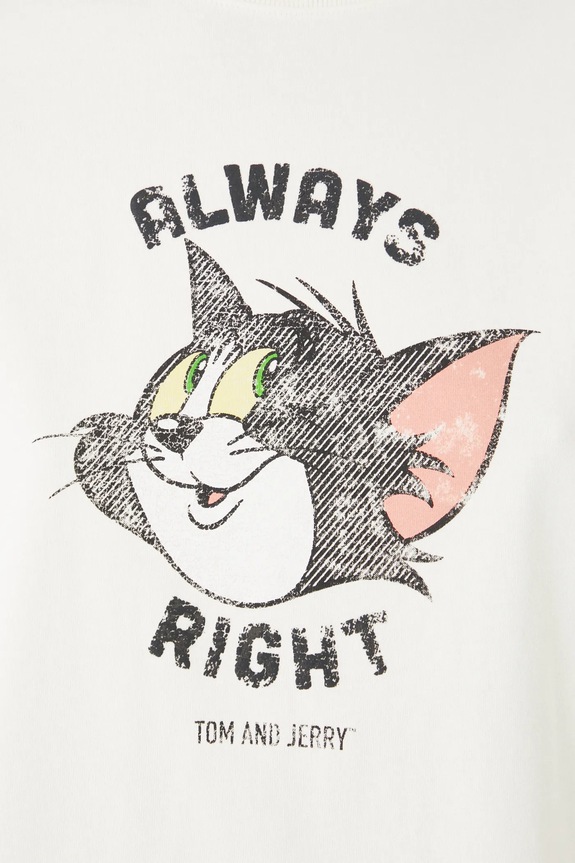 T-shirt bawełniany damski Tom and Jerry kolor beżowy RS25-TSD672