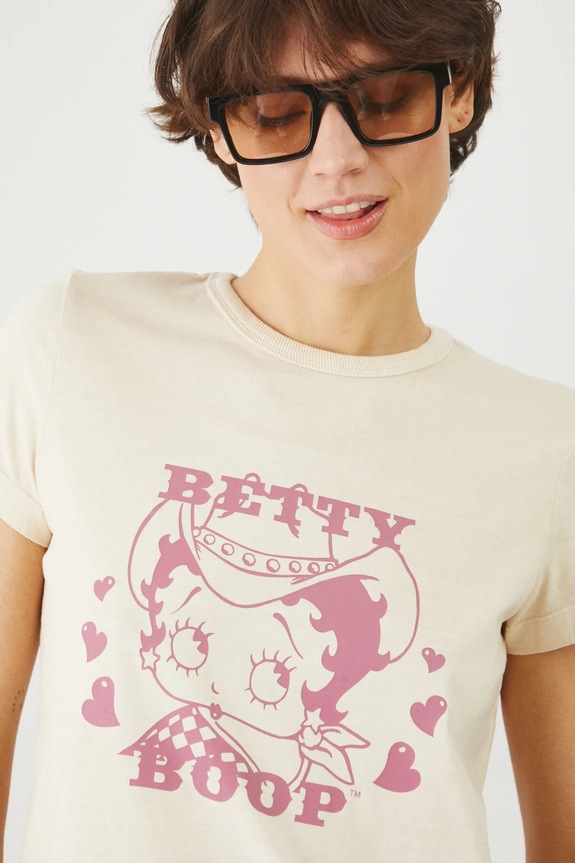 T-shirt bawełniany damski Betty Boop kolor beżowy beżowy RS25-TSD673