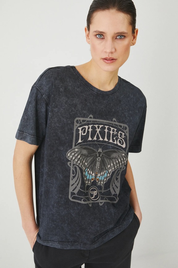 T-shirt bawełniany damski Pixies kolor szary okrągły szary RS25-TSD674