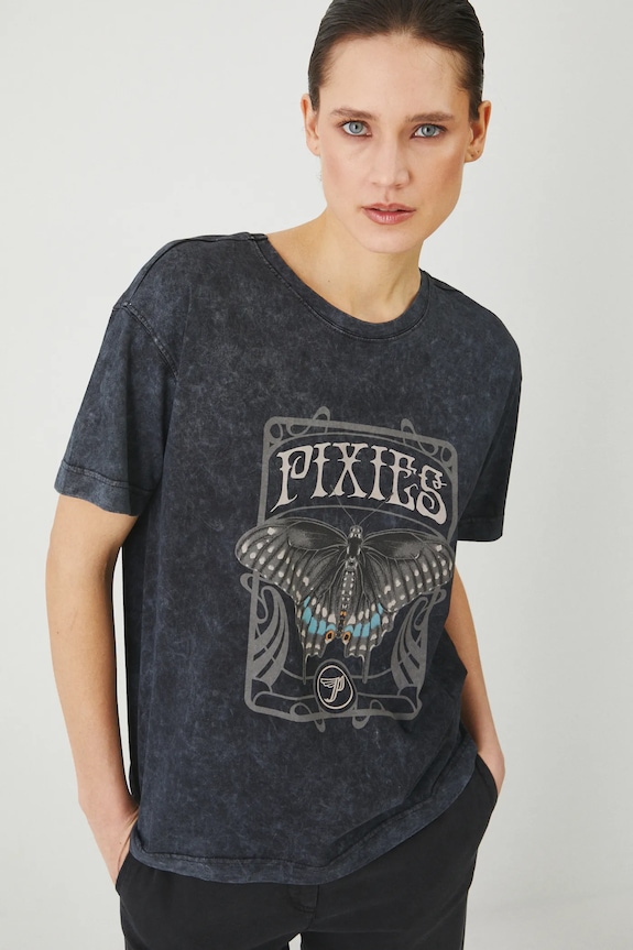 T-shirt bawełniany damski Pixies kolor szary okrągły szary RS25-TSD674
