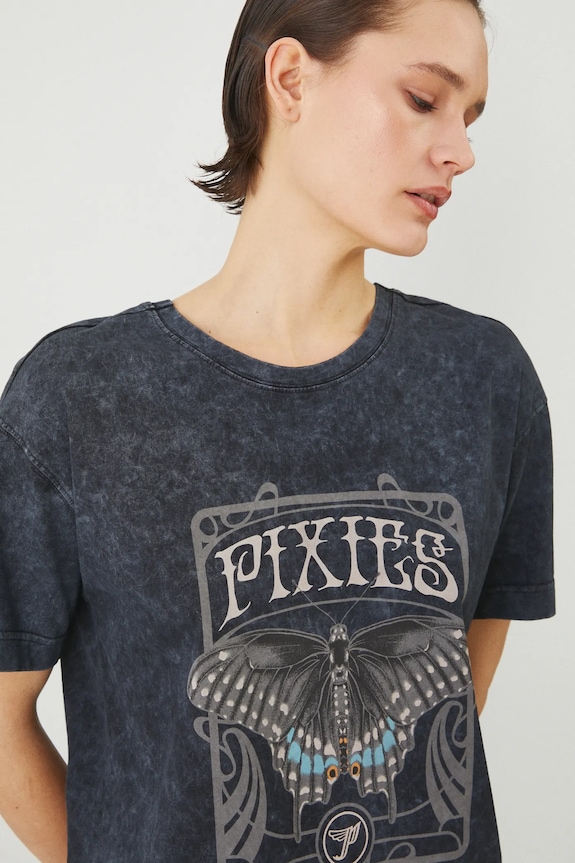 T-shirt bawełniany damski Pixies kolor szary szary RS25-TSD674
