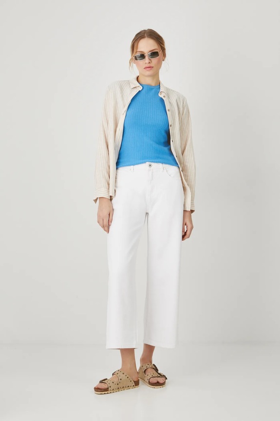 T-shirt damski prążkowany kolor niebieski RS25-TSD708 niebieski RS25