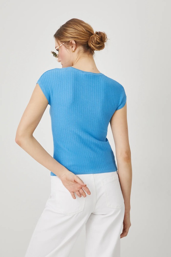 Odzież T-shirt damski prążkowany kolor niebieski RS25-TSD708 niebieski