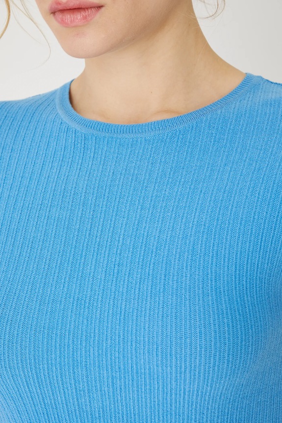 T-shirt damski prążkowany kolor niebieski RS25-TSD708 niebieski