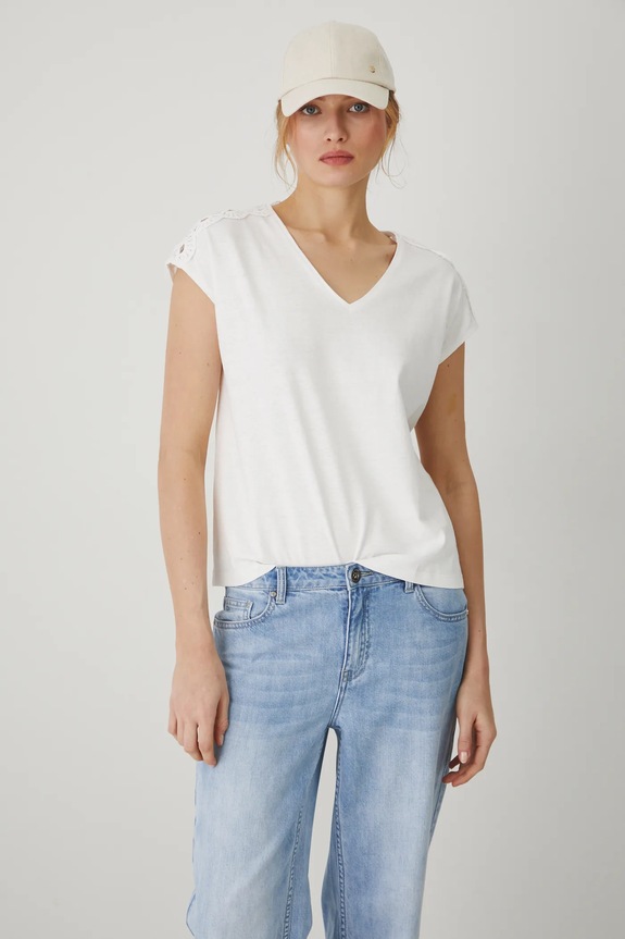 Lanena kratka majica Medicine Našitek bež RS25-TSD711