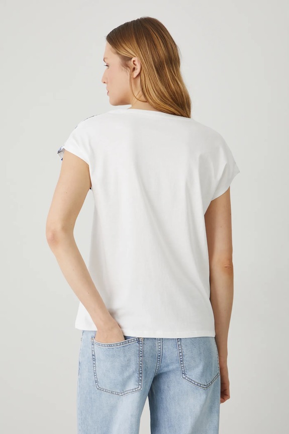 Odzież T-shirt bawełniany damski z nadrukiem kolor beżowy RS25-TSD713 beżowy