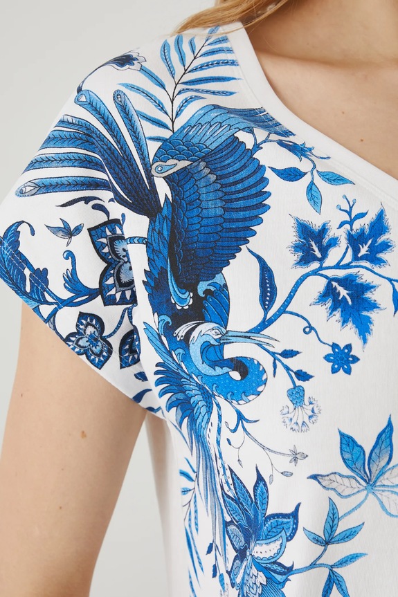 T-shirt bawełniany damski z nadrukiem kolor beżowy RS25-TSD713 beżowy