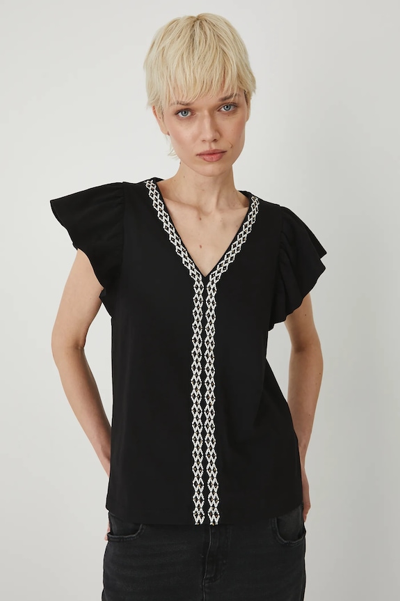 T-shirt bawełniany damski z aplikacją kolor czarny RS25-TSD801 czarny RS25