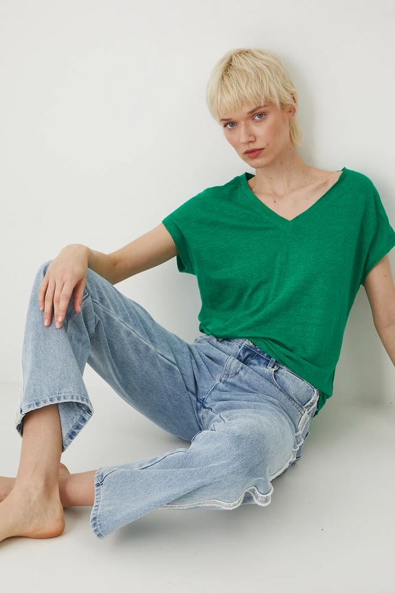 Lanena kratka majica Medicine Brez vzorca zelena RS25-TSD802