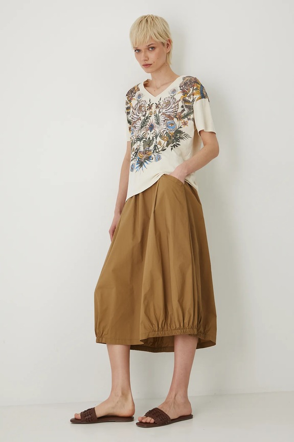 Bavlněné tričko dámské s potiskem béžová barva RS25-TSD810 béžová RS25