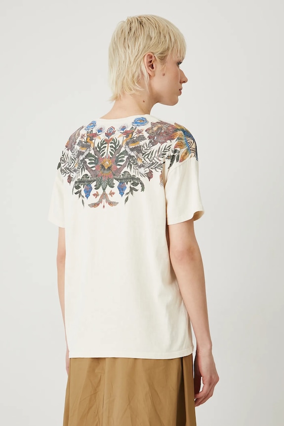 Oblečení Bavlněné tričko dámské s potiskem béžová barva RS25-TSD810 béžová