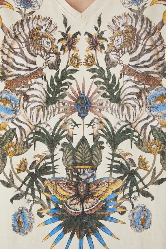 Bavlněné tričko dámské s potiskem béžová barva RS25-TSD810 béžová