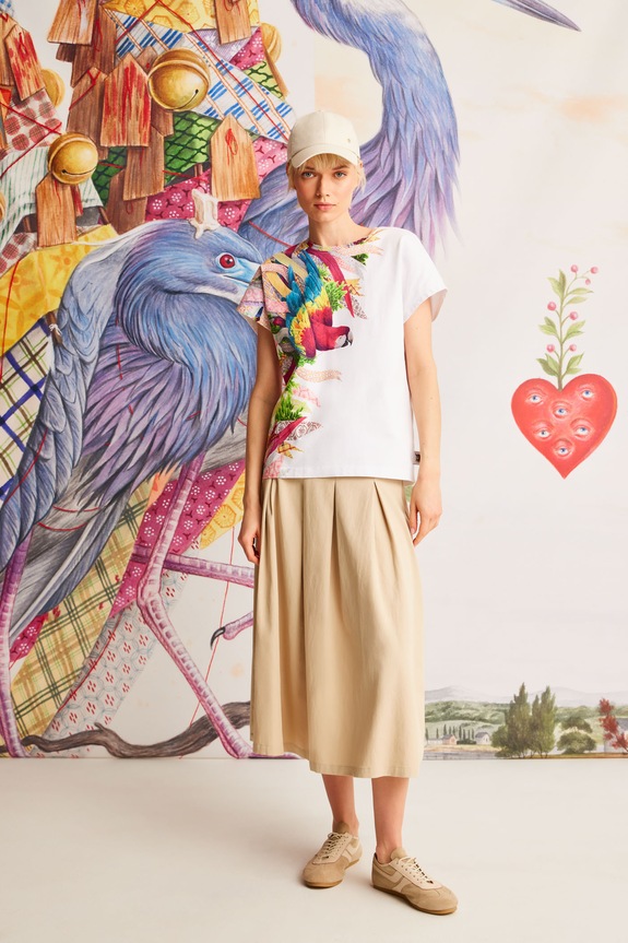 T-shirt bawełniany damski z kolekcji El Gato Chimney x Medicine kolor biały okrągły biały RS25-TSD853