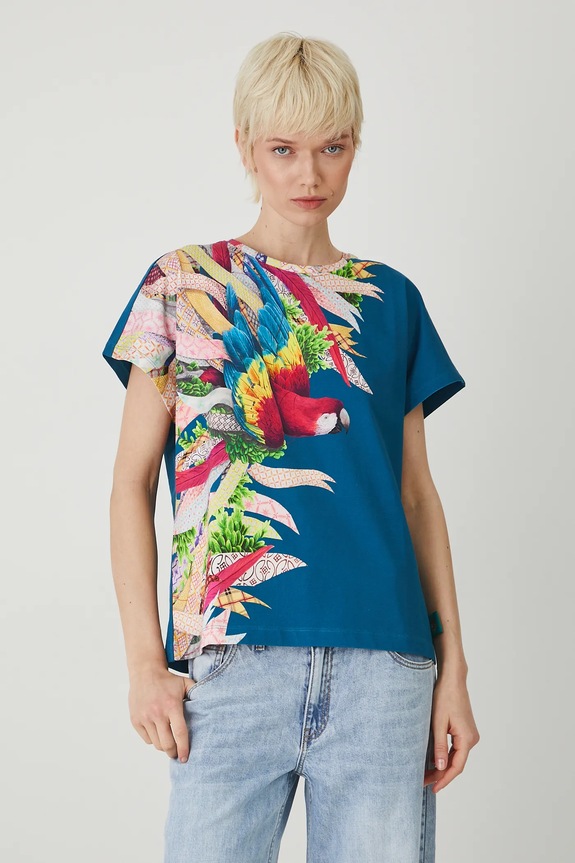 T-shirt bawełniany damski z kolekcji El Gato Chimney x Medicine kolor zielony RS25-TSD853 turkusowy RS25
