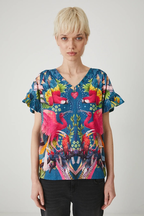 T-shirt damski z kolekcji El Gato Chimney x Medicine kolor zielony turkusowy RS25-TSD858
