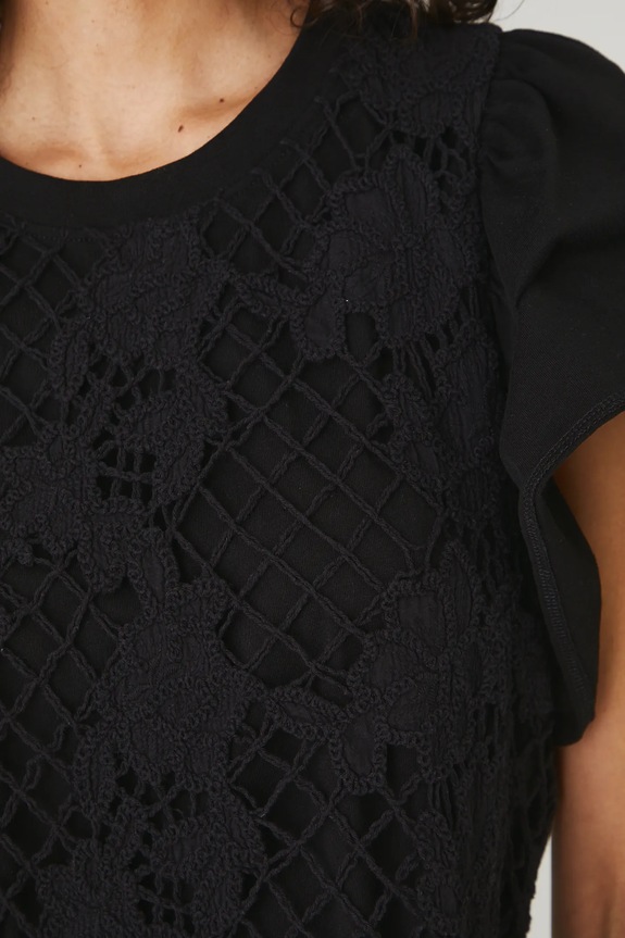 T-shirt bawełniany damski z aplikacją kolor czarny RS25-TSD900 czarny