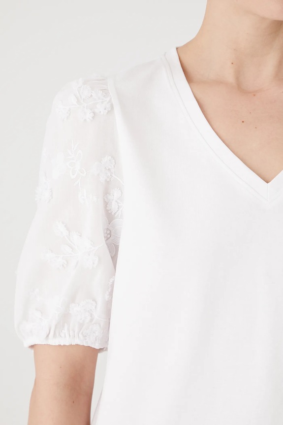 T-shirt bawełniany damski z elastanem z aplikacją kolor biały RS25-TSD902 biały