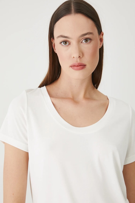 T-shirt damski gładki z modalem kolor beżowy beżowy RS25-TSD903