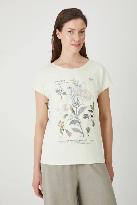 T-shirt bawełniany damski z elastanem z aplikacją kolor zielony zielony RS25-TSD905