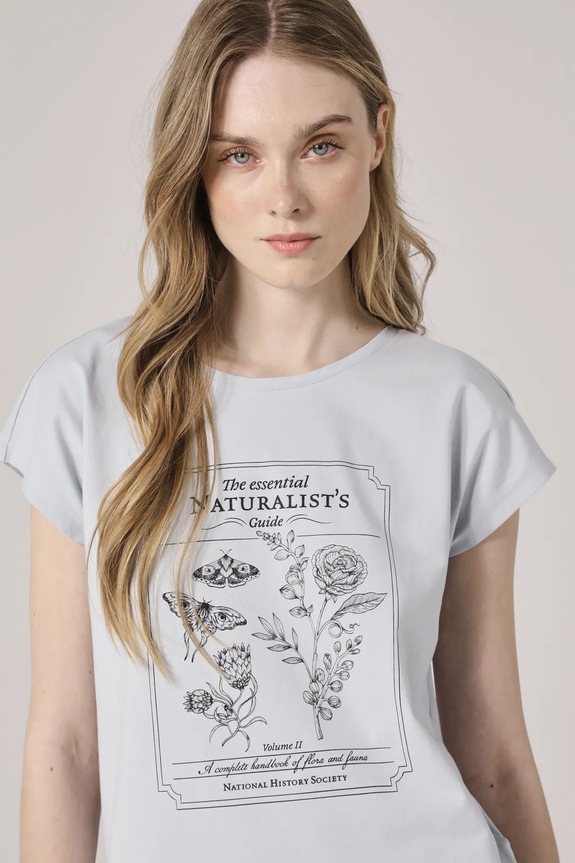 Bavlněné tričko dámské s potištěným elastanem modrá barva modrá RS25-TSD909