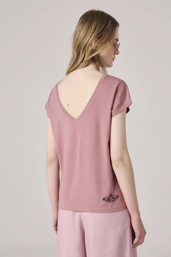 Odzież T-shirt bawełniany damski z elastanem z nadrukiem kolor różowy RS25-TSD909 różowy